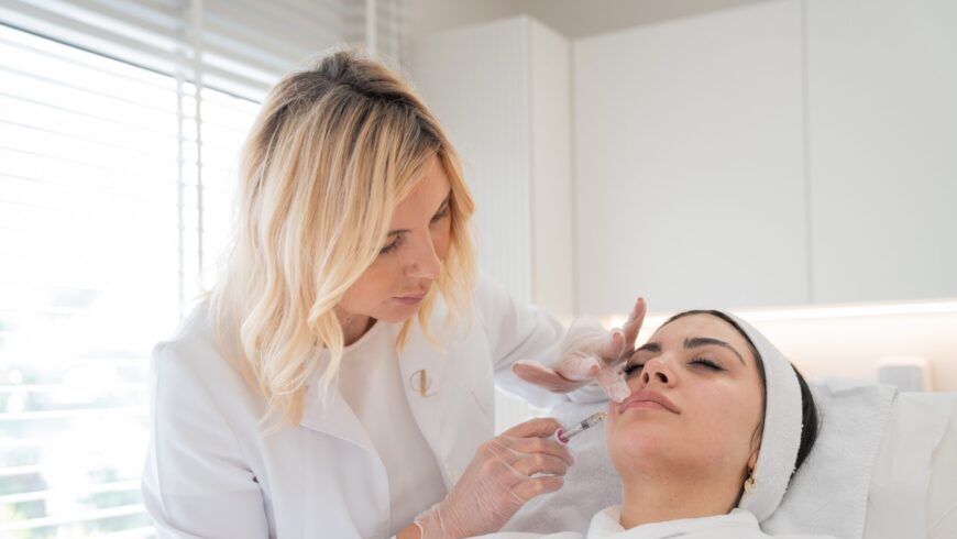 A woman getting lip fillers