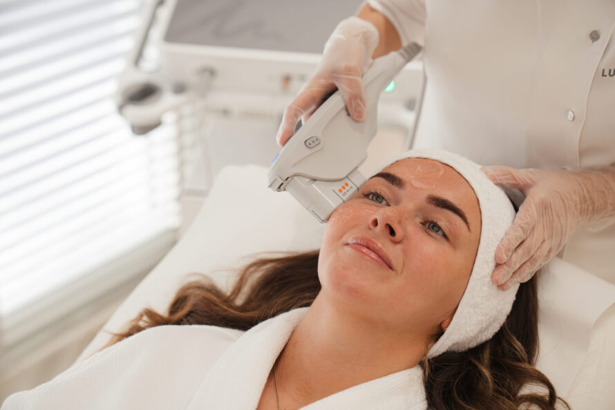 A woman getting Ultherapy Prime treatment at Lucia Clinic 