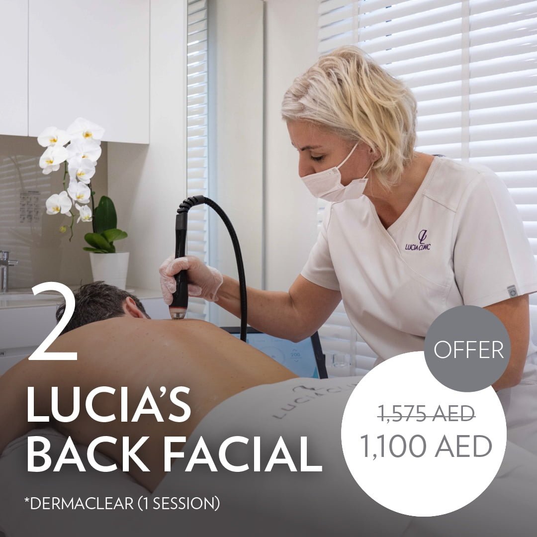 Pampering back facial treatment at Lucia Clinic this month - exfoliate, cleanse and hydrate the skin on your back to feel attractive in your shorts or bikini.