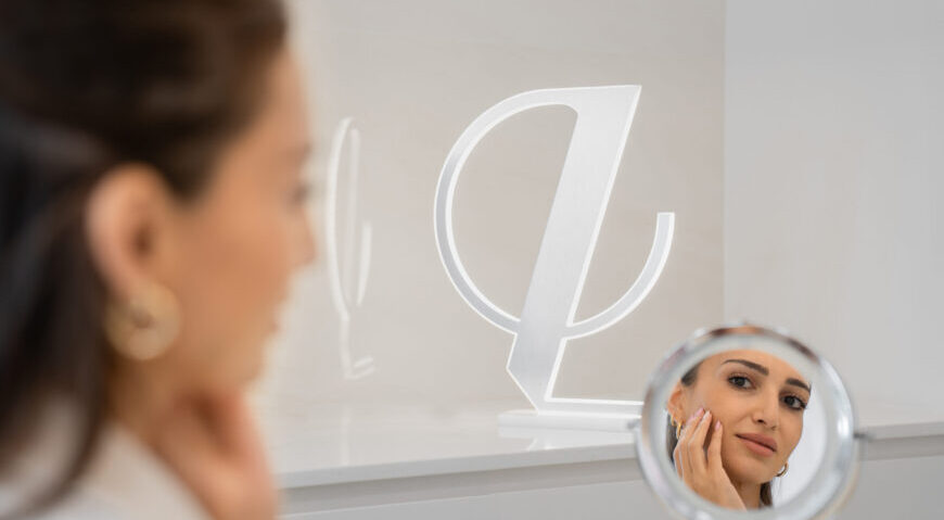 A woman looking in a mirror