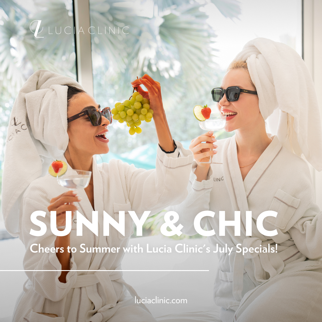 Two women eating grapes and embracing true beauty with Lucia Clinic’s July specials