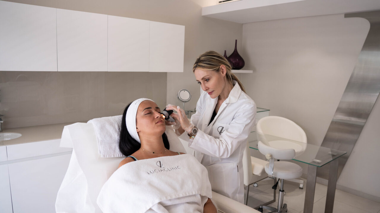 A woman getting a treatment for oily skin