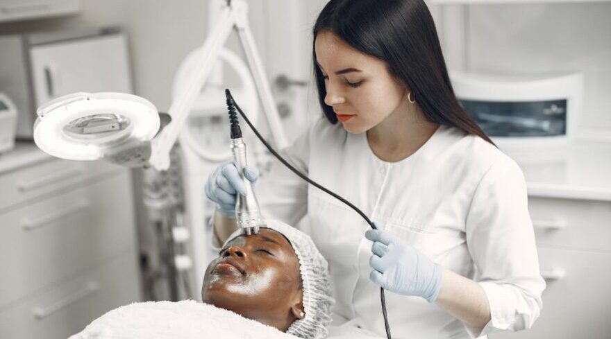 a woman having a facial treatment 