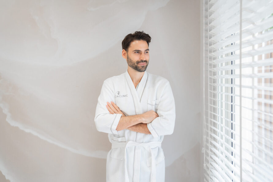 A man after getting answers to his questions about treatments