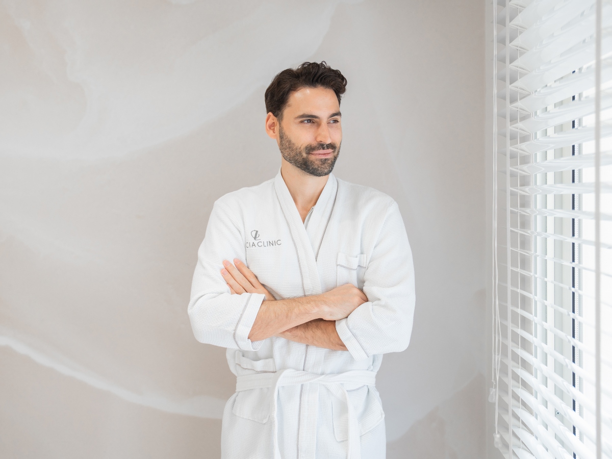 man at the clinic with enlarged breast