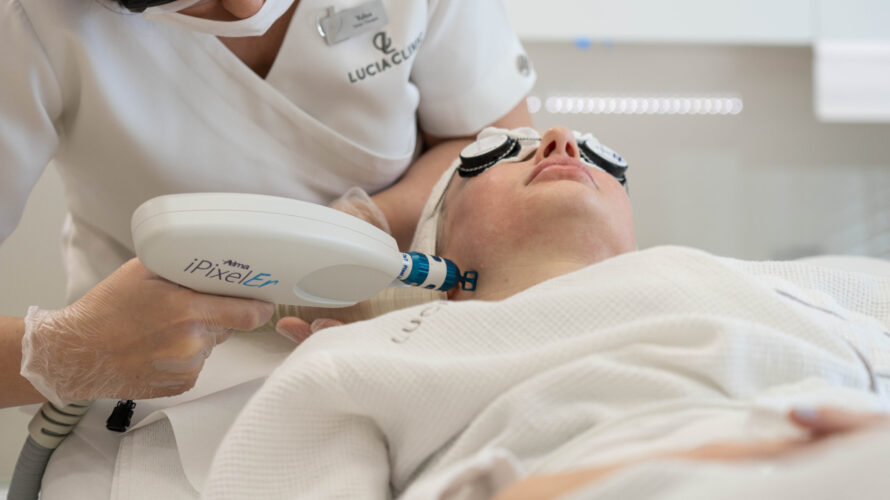 Getting a laser treatment.