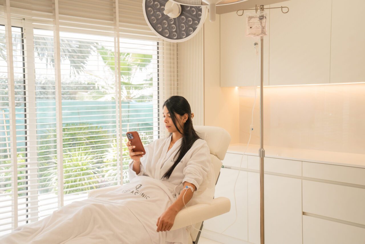 A woman in a post travel recovery